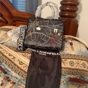 Karl Lagerfeld Black and Gold City Map Handbag